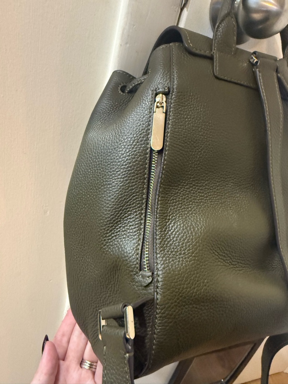 KATE SPADE Olive Green Pebbled Leather Backpack - Picture 6 of 6